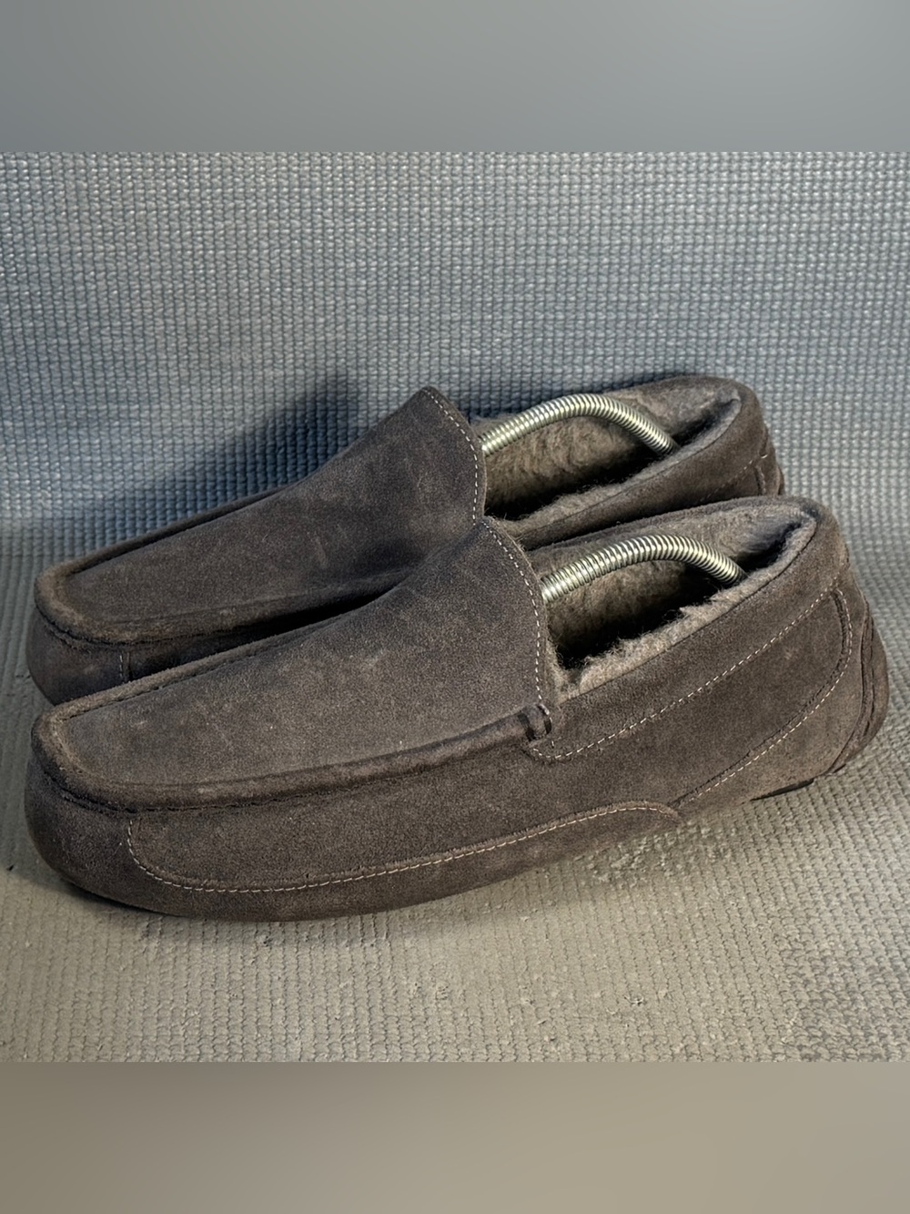 UGG Ascot Men's Gray Suede Wool Lined Slip-On Moccasin Shoes Size 12